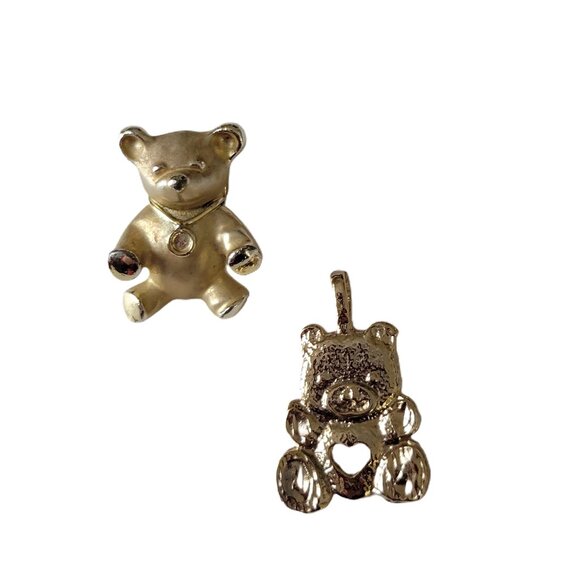 Vintage Set of 2 Bears One Brooch One Pendant Charm Gold Tone 1 1/2 Inch High - Picture 8 of 9